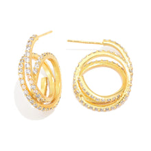Gold Dipped CZ Spiral Hoop Earrings