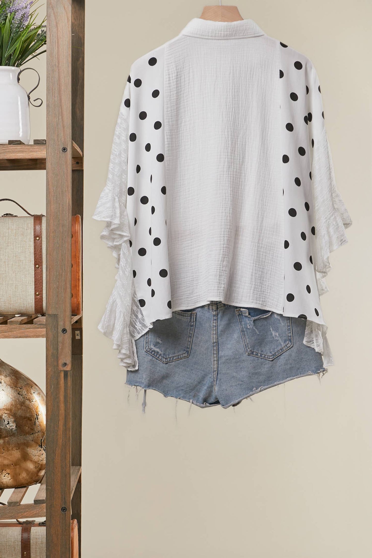 Polka Dot Lace Button Down Top (REG)