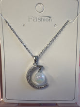 Silver CZ Moon and Pearl Necklace