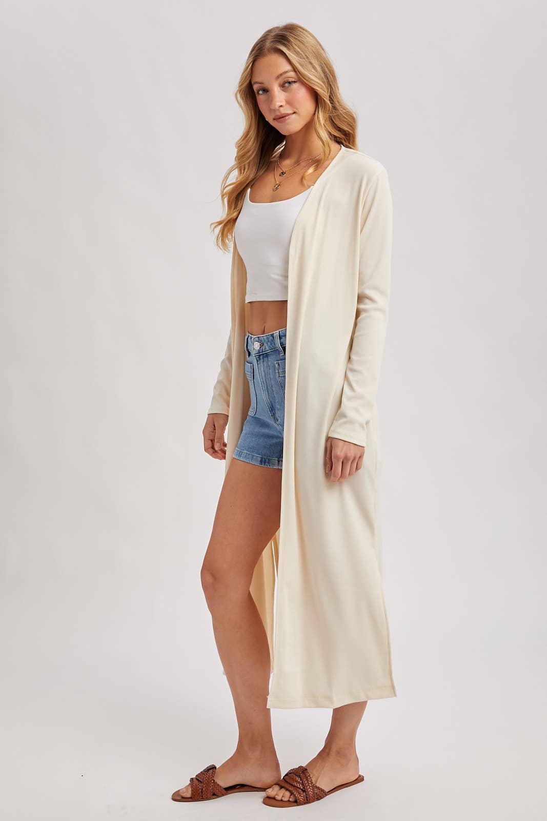 Ribbed Knit Maxi Cardigan in Vanilla (REG)