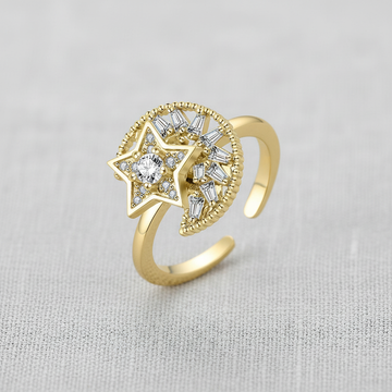 Moon and Star Rhinestone Ring