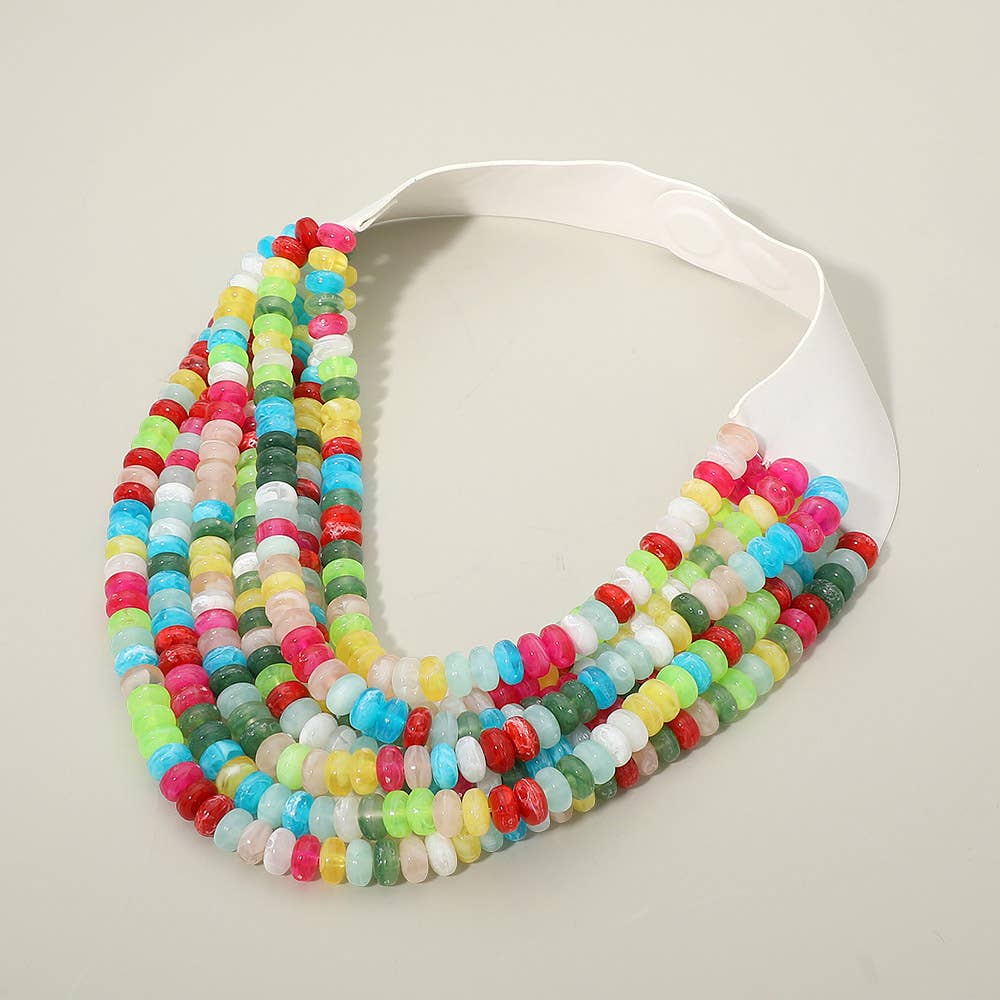 Faux Leather Layered Bead Necklace