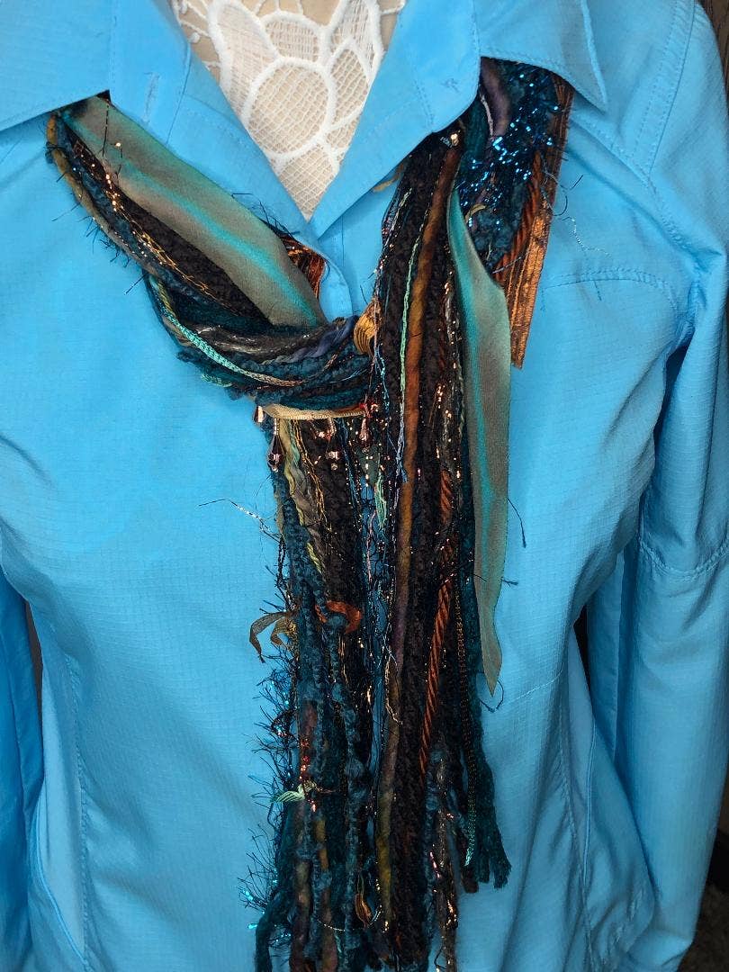 Bronze & Turquoise Fringe Scarf