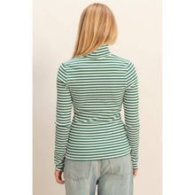 Striped Turtleneck Fitted Top in Green (REG)