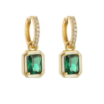 Framed Emerald-Cut Huggie Drop Earrings