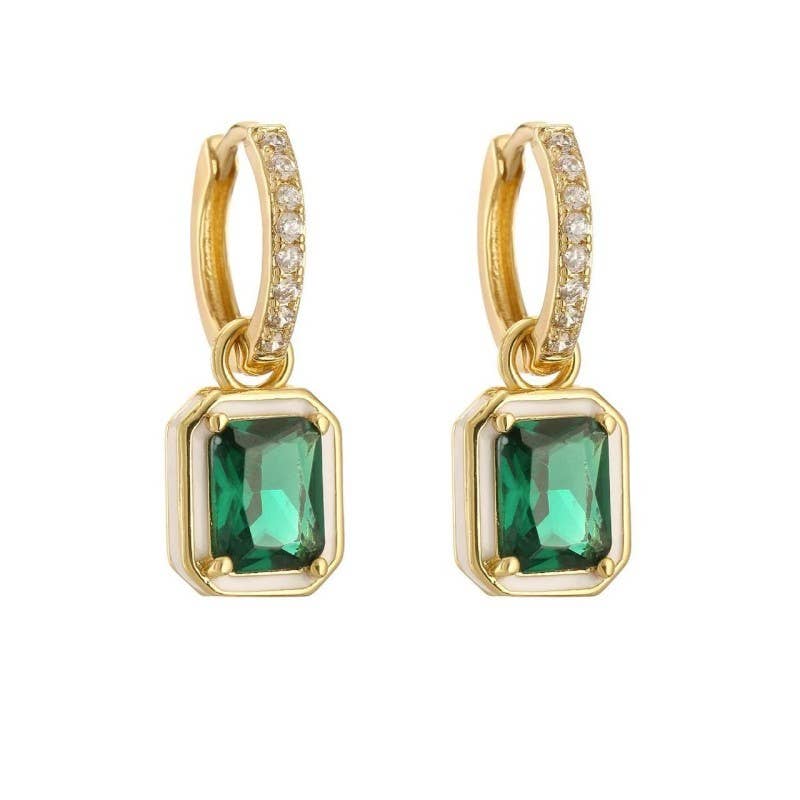 Framed Emerald-Cut Huggie Drop Earrings