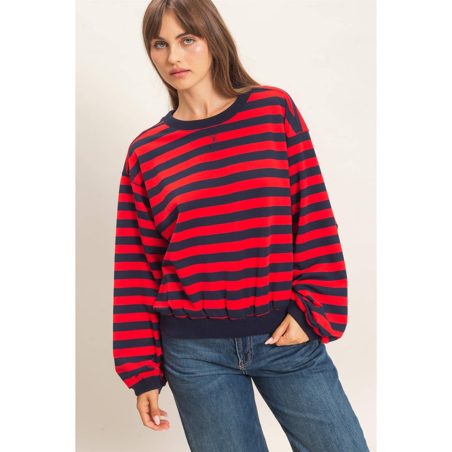 Lyla Striped Sweatshirt in Red (REG)