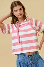 Wide Striped Hoodie Top in Pink (REG)