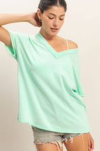 Washed V-Neck Oversized Tee in Mint (REG)