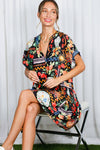 Black Multi Print Mini Dress (REG)