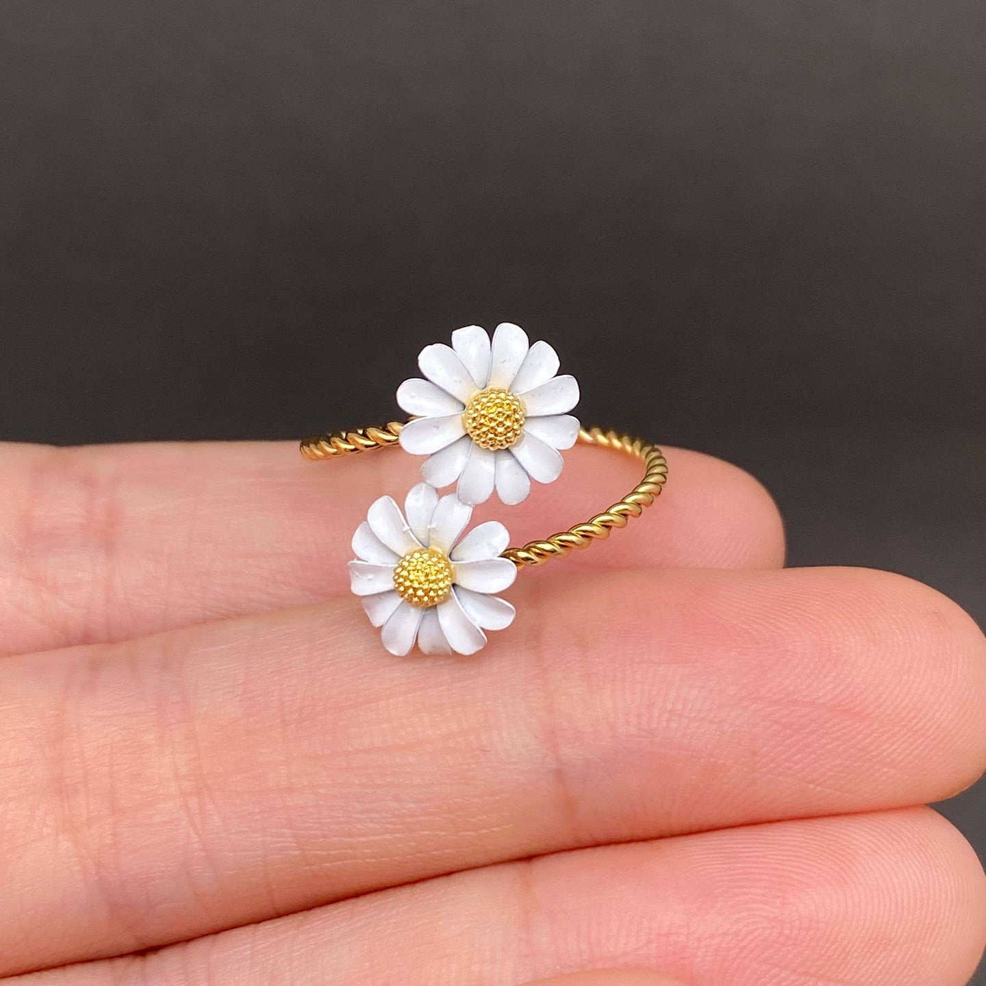 18K Double Daisy Flower Ring