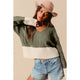Cable Crop Colorblock Sweater in Olive (REG)