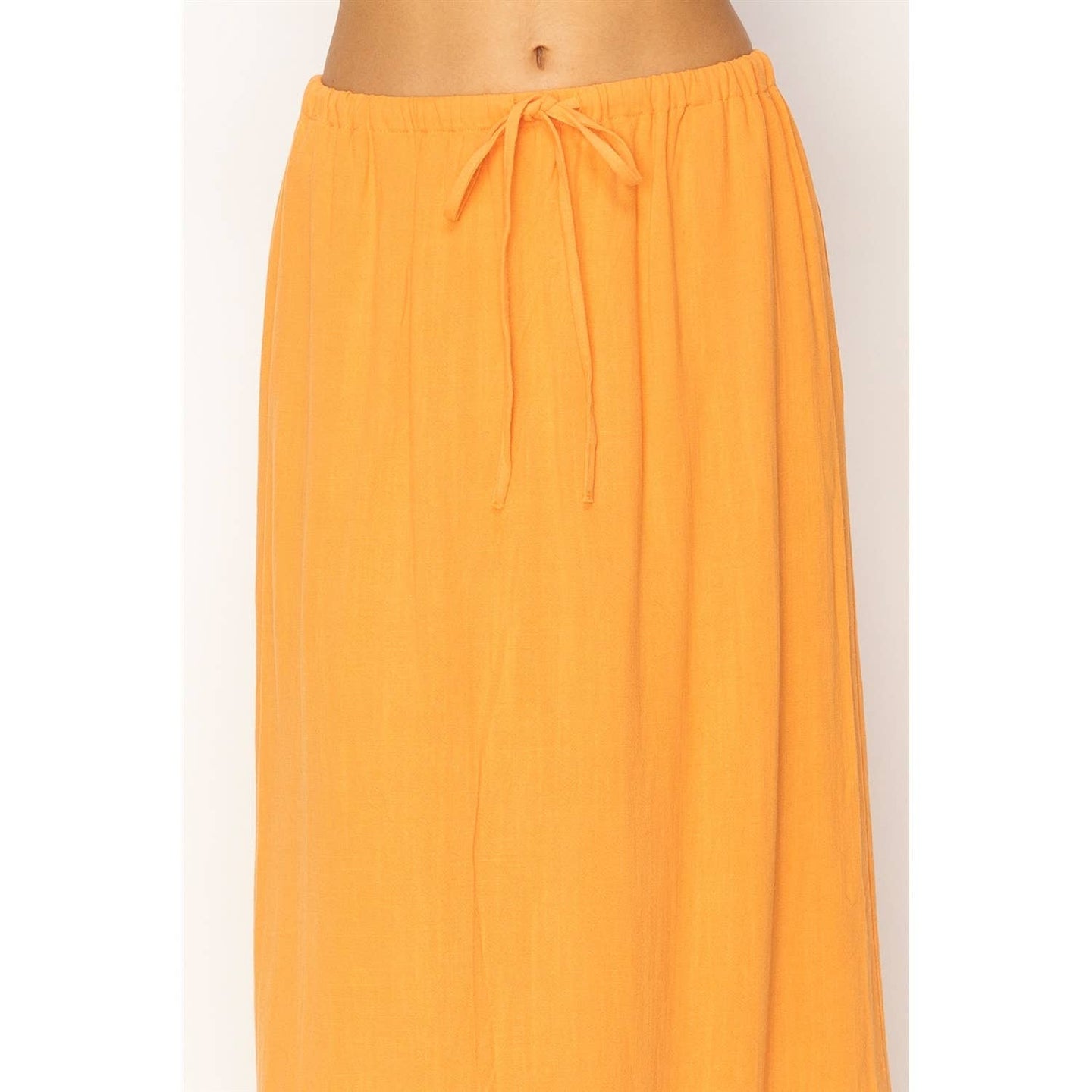 Orange Drawstring Linen Midi Skirt (REG)