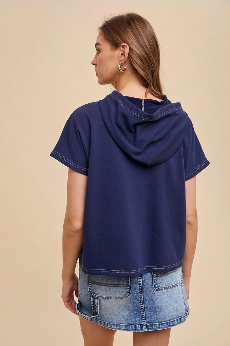 Navy Flower Patch Hoodie Top (REG)