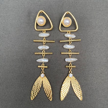 Abstract Pearl Fishbone Earrings