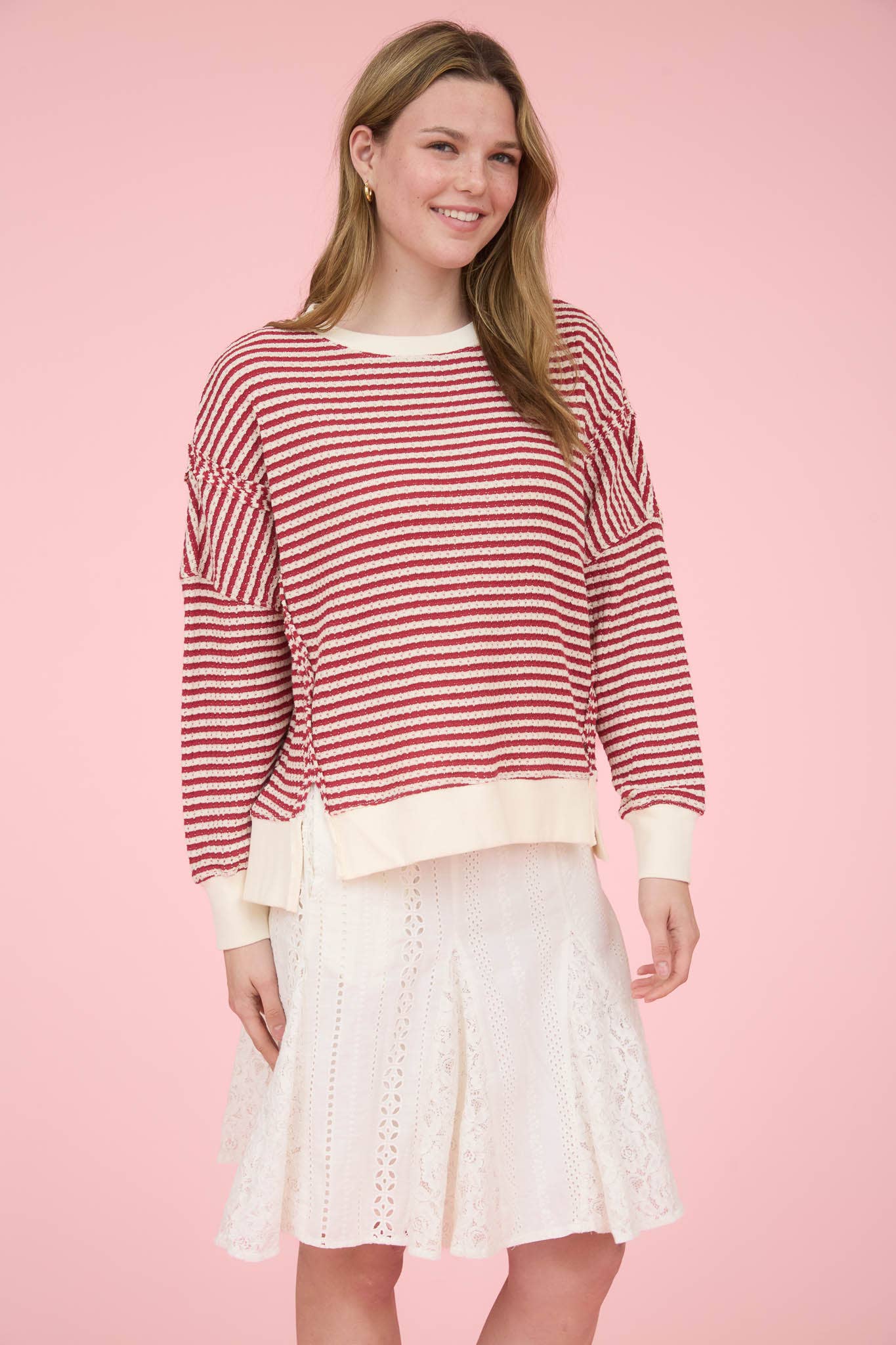 Exposed Seam Striped Top in Red (REG)