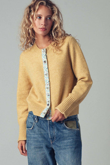 Floral Trim Cardigan in Honey (REG)
