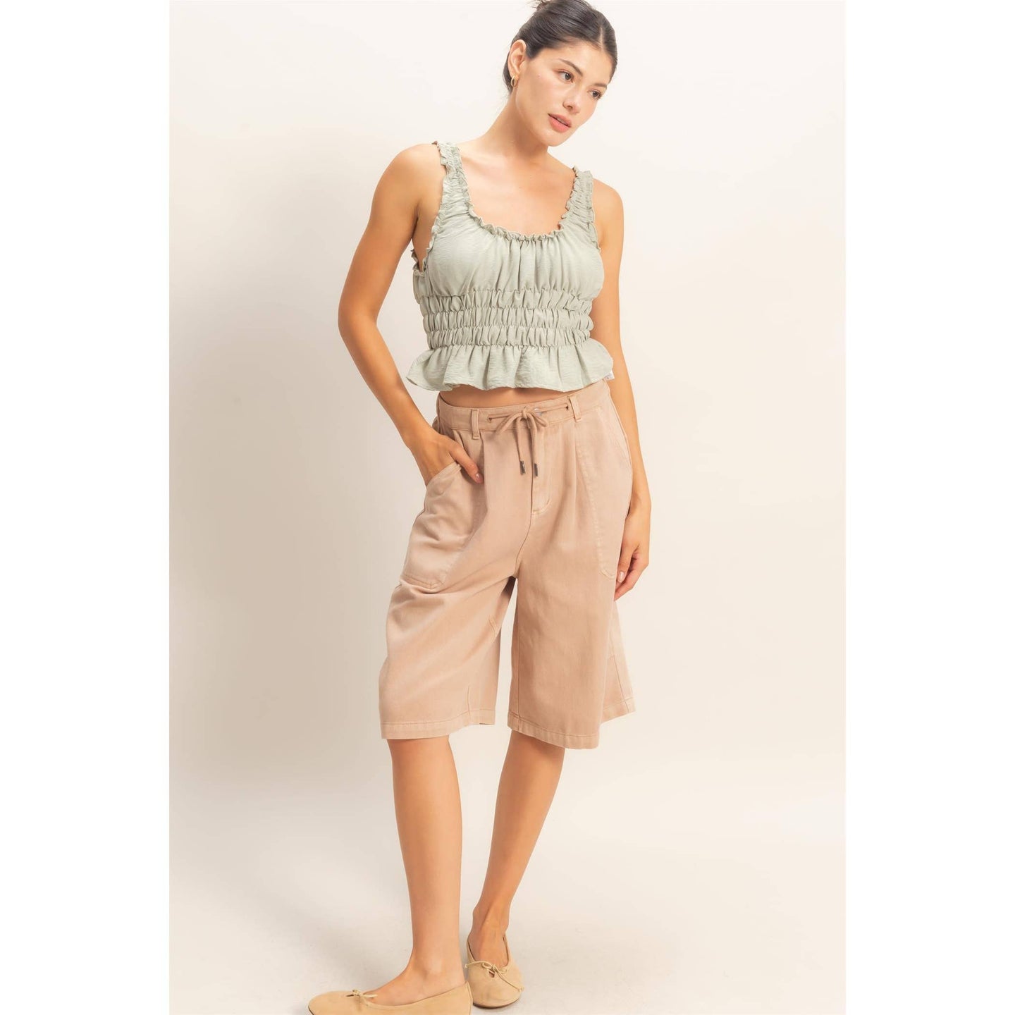 Drawstring Jorts in Dark Taupe (REG)