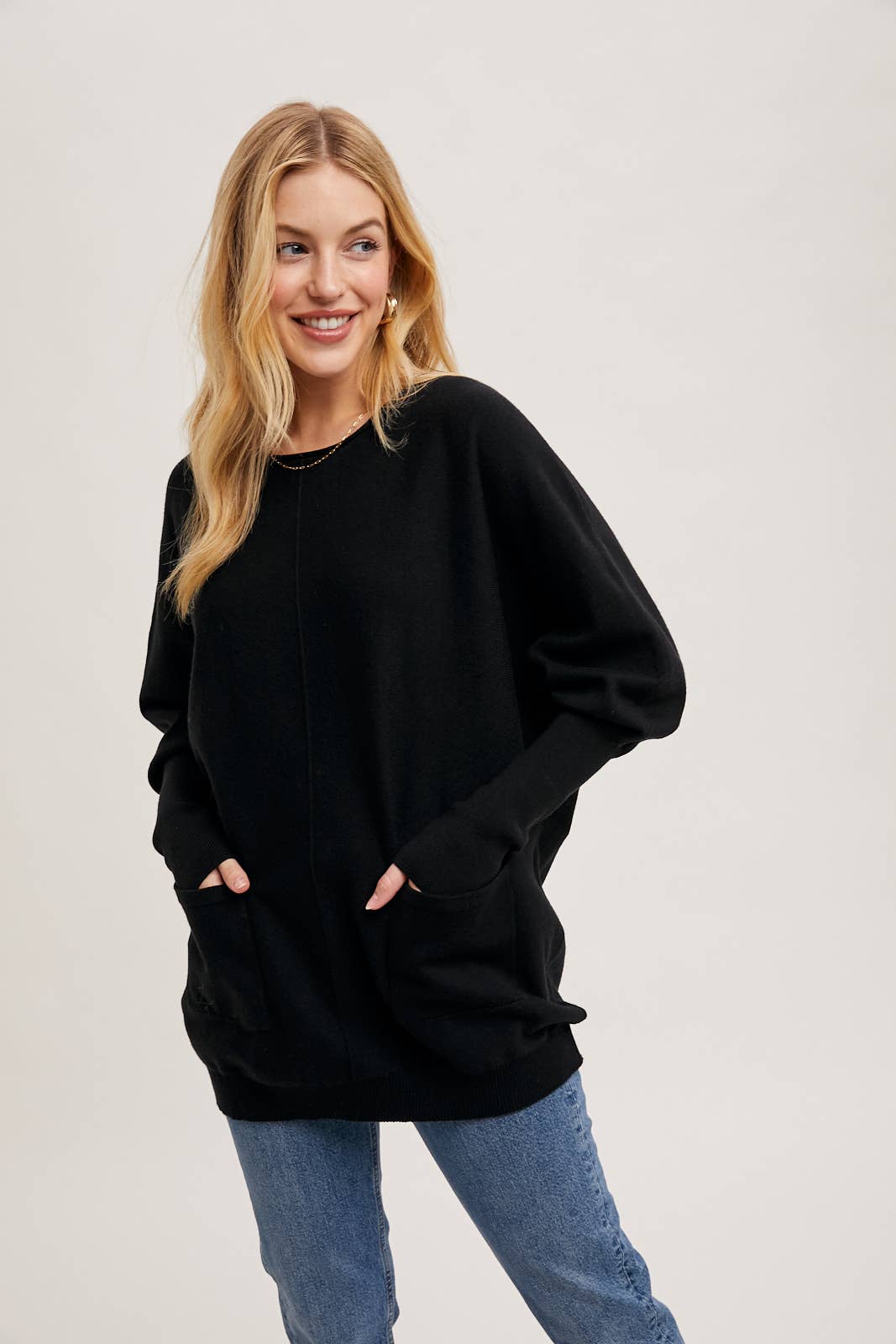 Dolman Tunic Sweater in Black (REG)