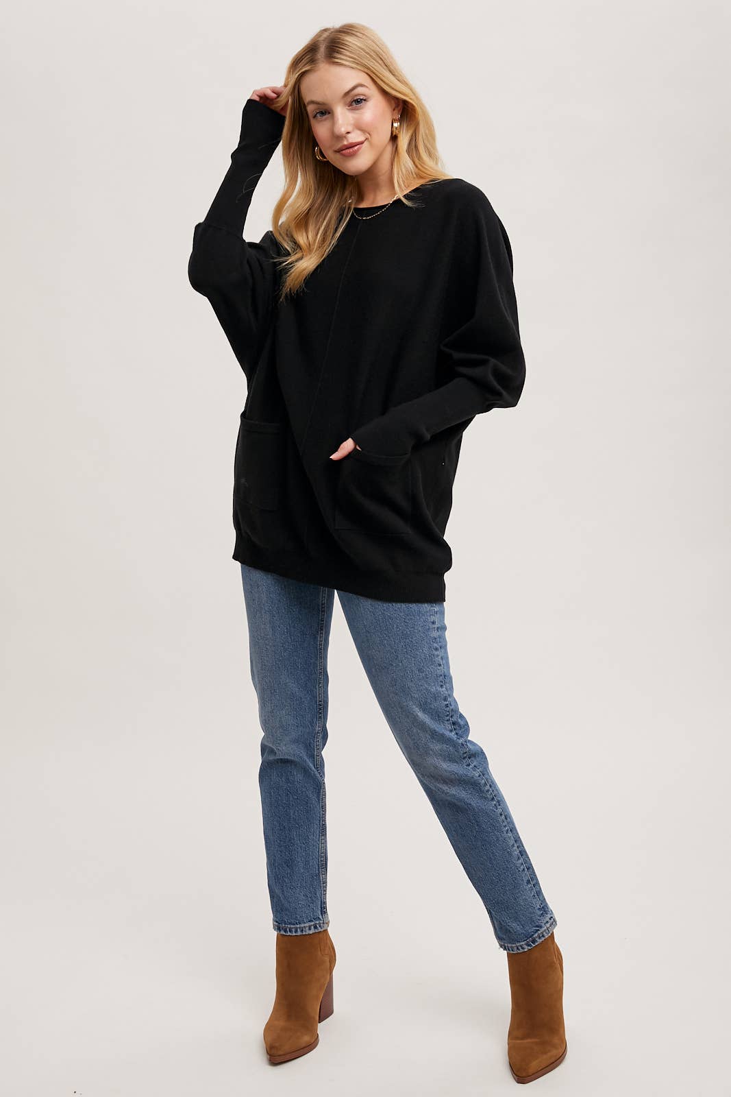 Dolman Tunic Sweater in Black (REG)