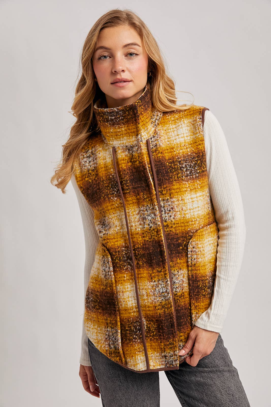 Mustard Flannel Plaid Vest (REG)