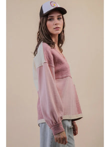 Oversized Color Block Top in Blush (REG/PLUS)