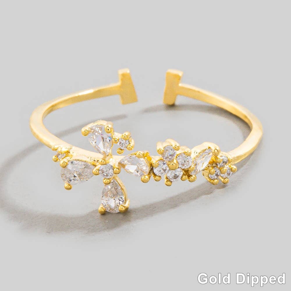 CZ Flower Adjustable Ring