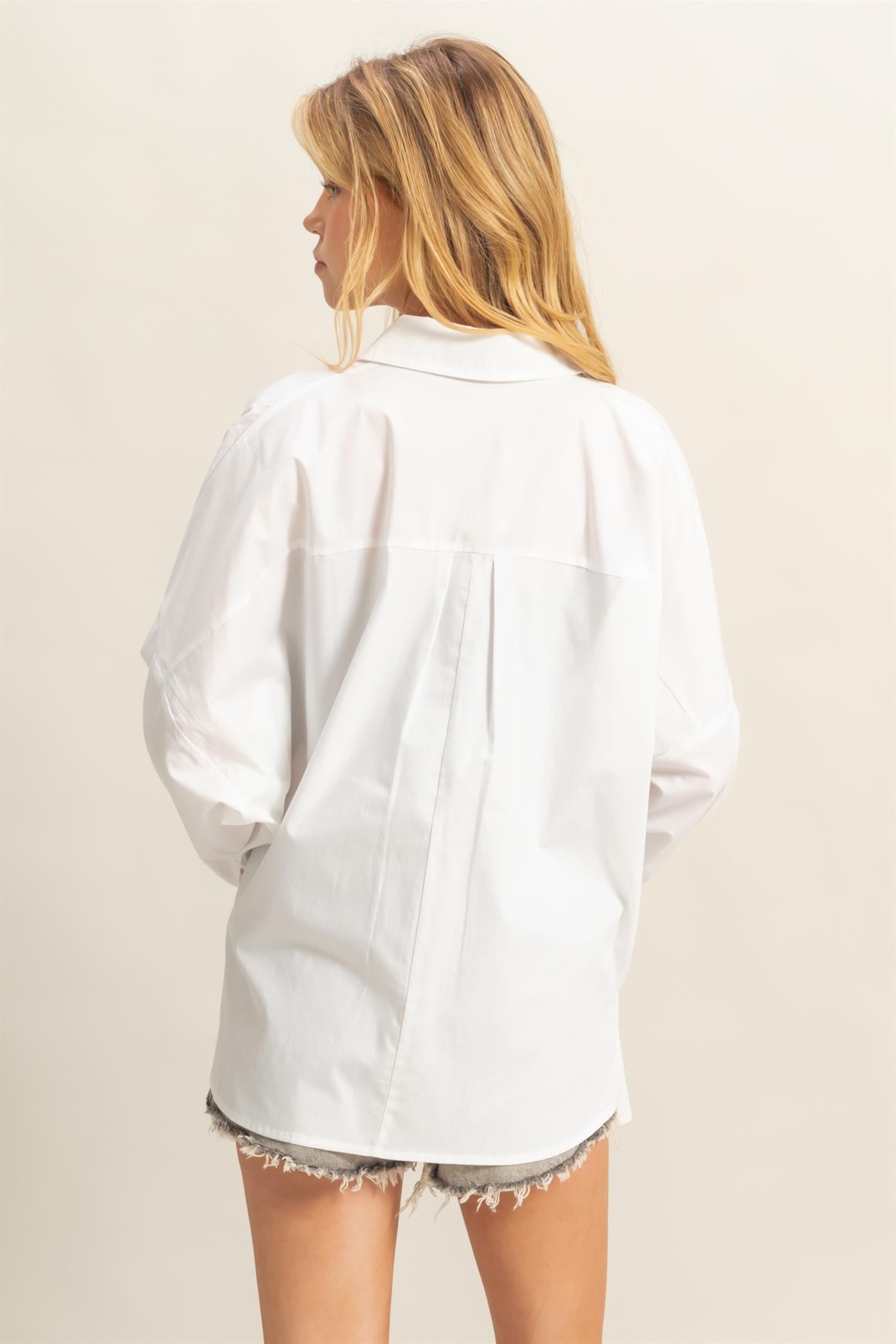 Button Down Poplin Top in White (REG)