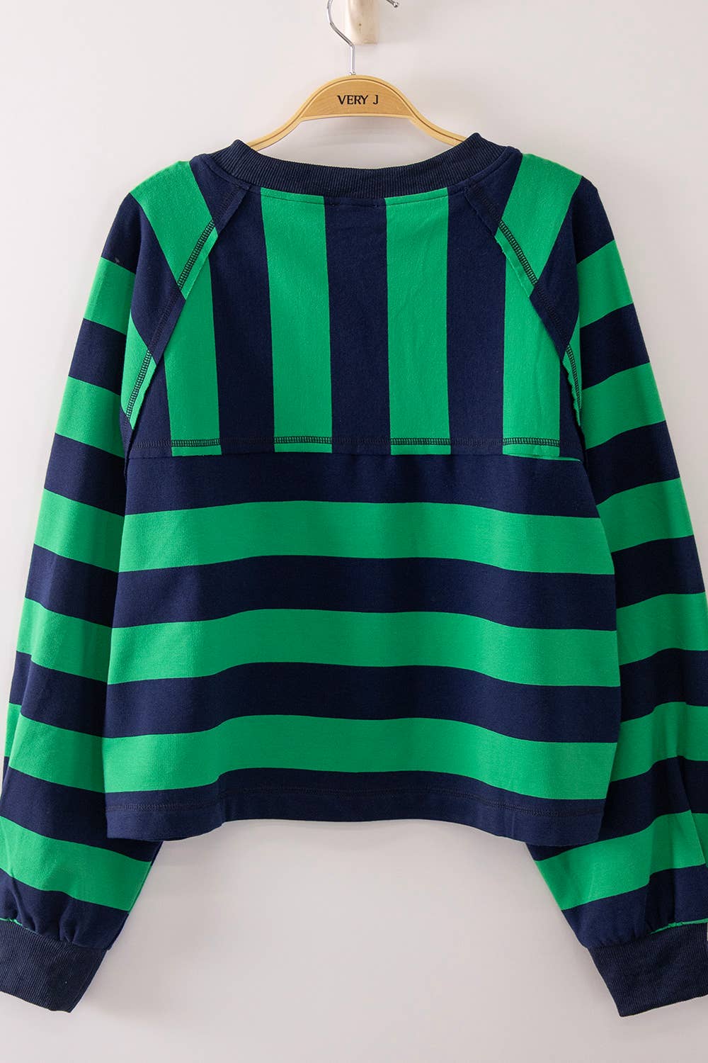 Casual V Stitch Striped Top in Green (REG)