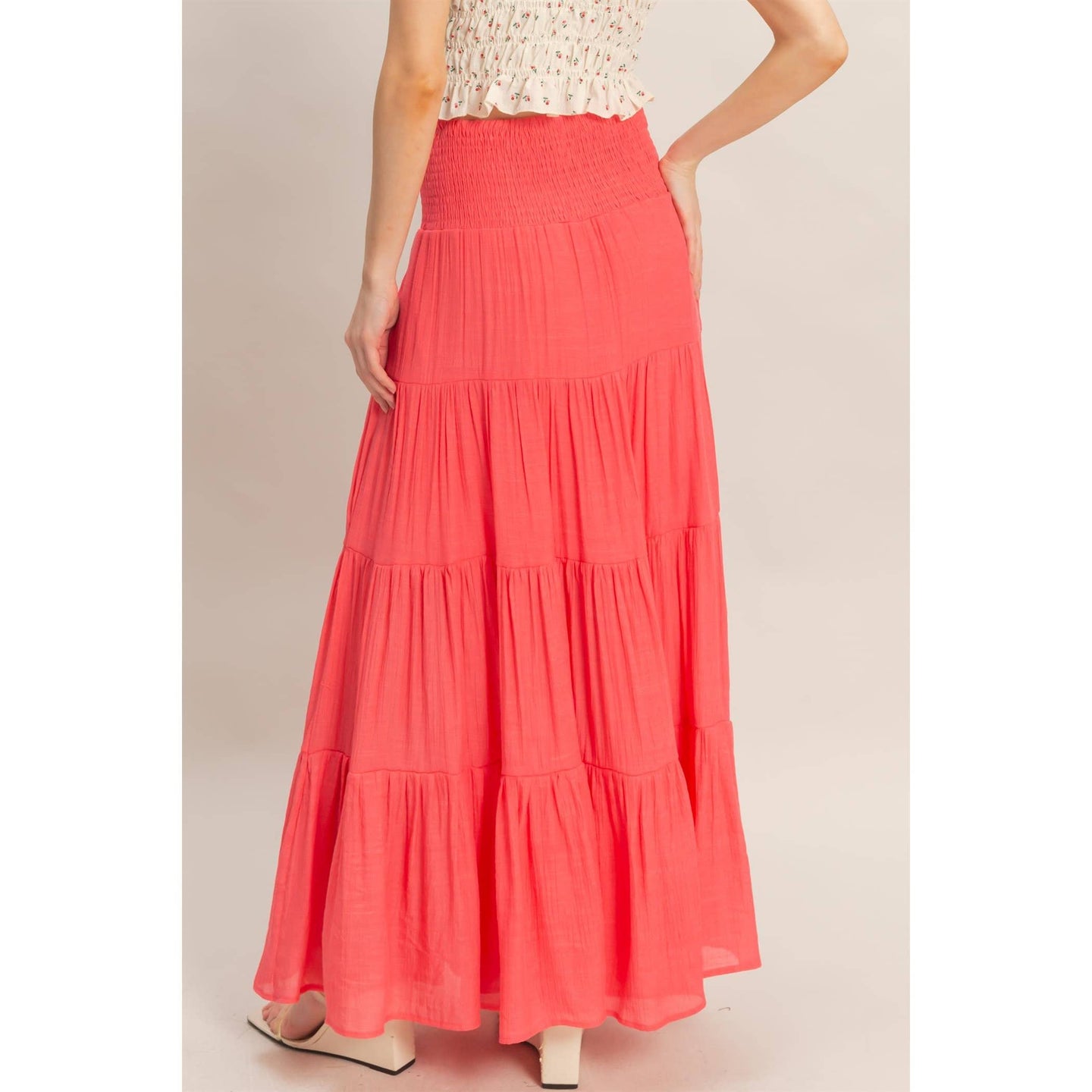 Tiered Drawstring Skirt in Coral Red (REG)