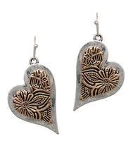 Stamped Mix Metal Heart Earrings
