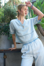 Washed Denim Split Neck Top (REG)