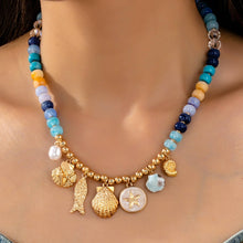 Nautical Blue Beaded Charm Necklace