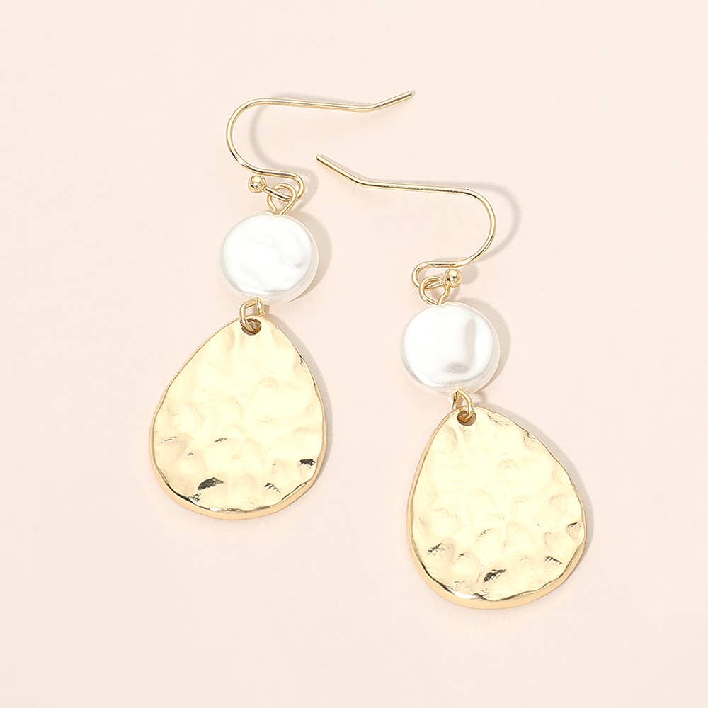 Hammered Pearl Teardrop Earrings