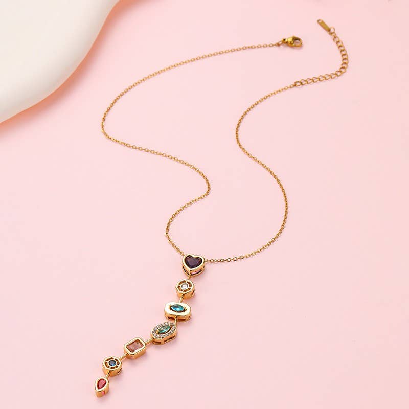Mixed Shape Jewel Y Necklace