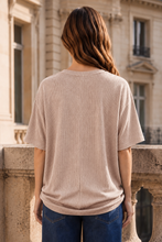 Curly Rib Ruched Top in Taupe (REG)
