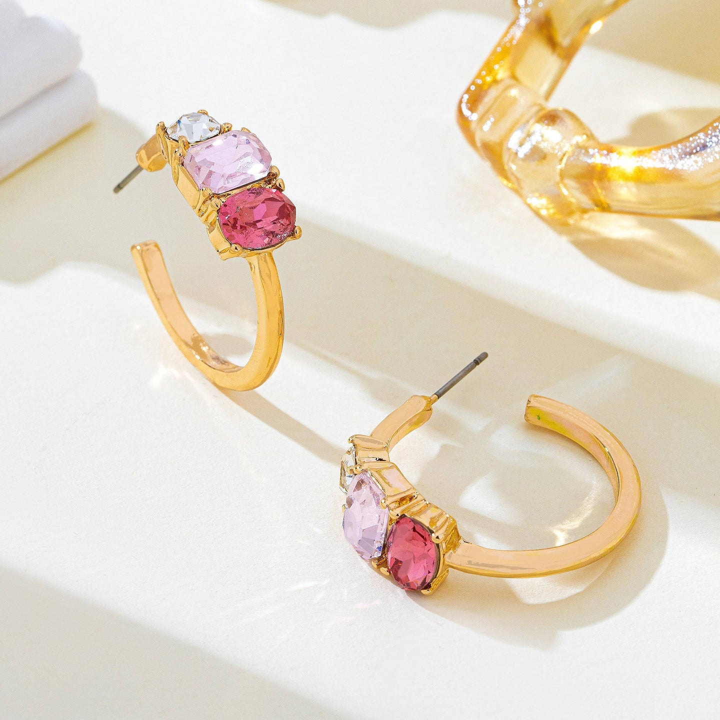 Rosy Crystal Hoop Earrings