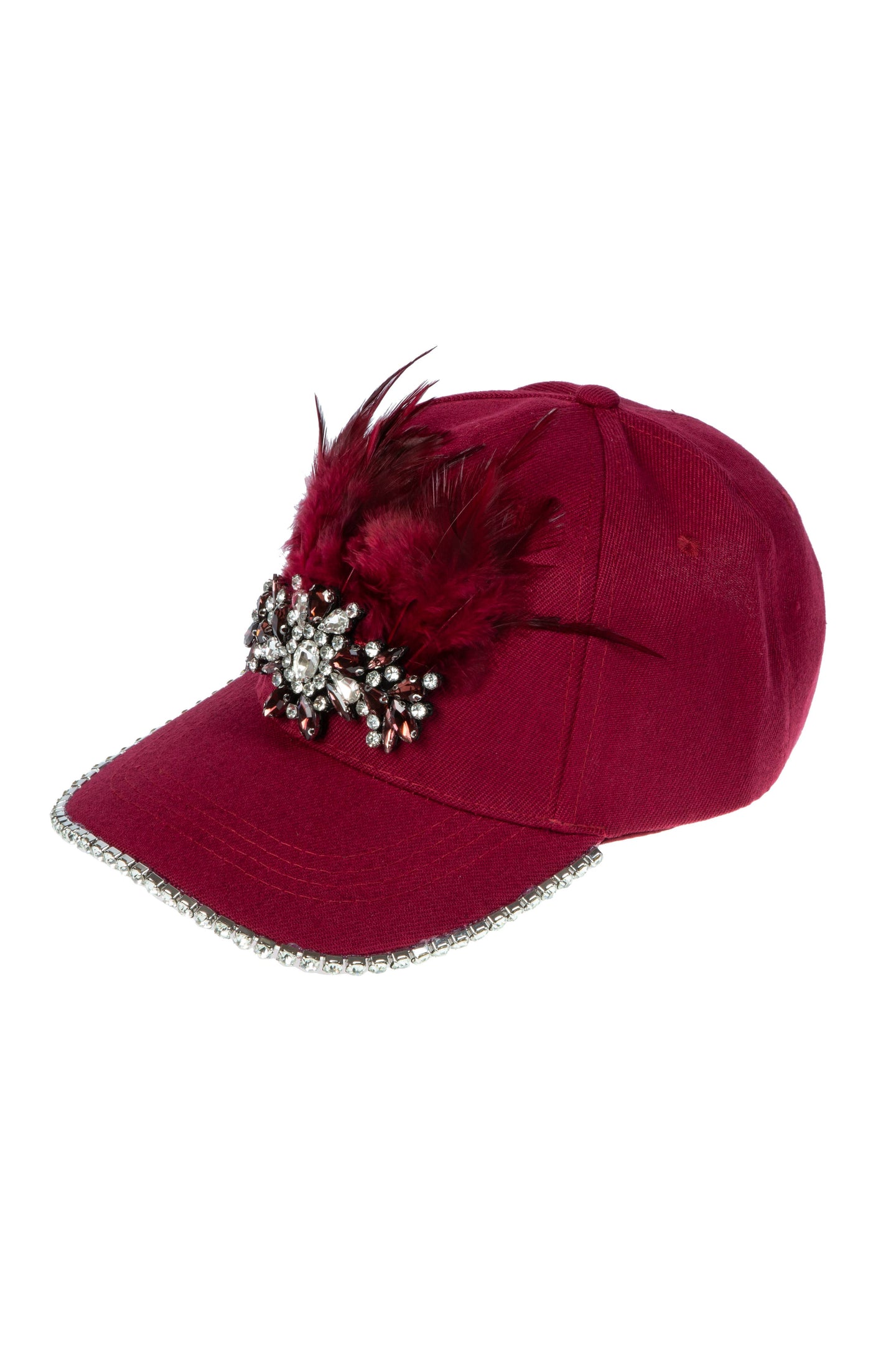 Feather Rhinestone Baseball Cap
