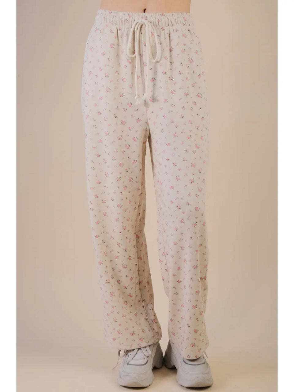 Comfy Floral Pants in Cream (REG/PLUS)