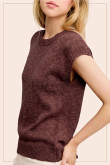 Sleeveless Ribbed Knit Sweater in Hot Choco (REG)