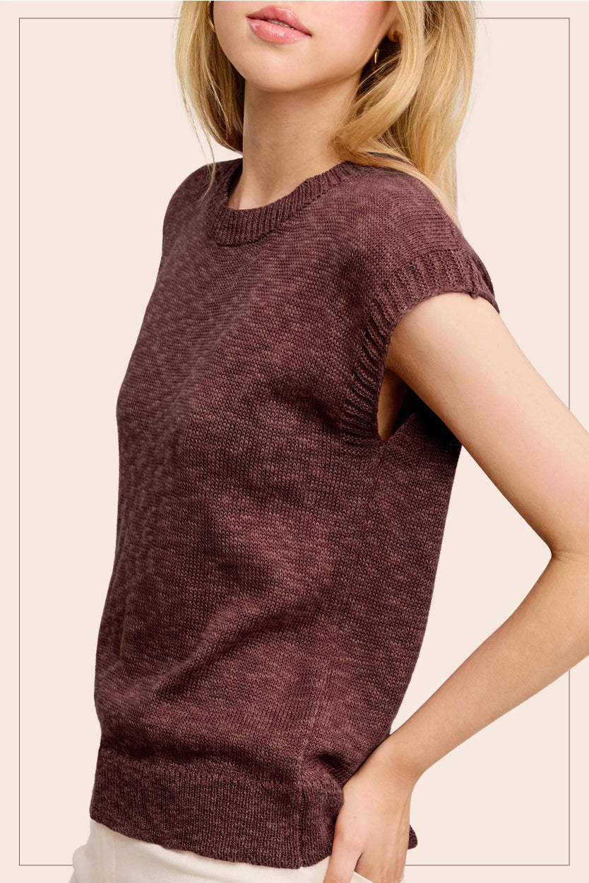 Sleeveless Ribbed Knit Sweater in Hot Choco (REG)