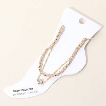 CZ Stone Paperclip Layer Anklet