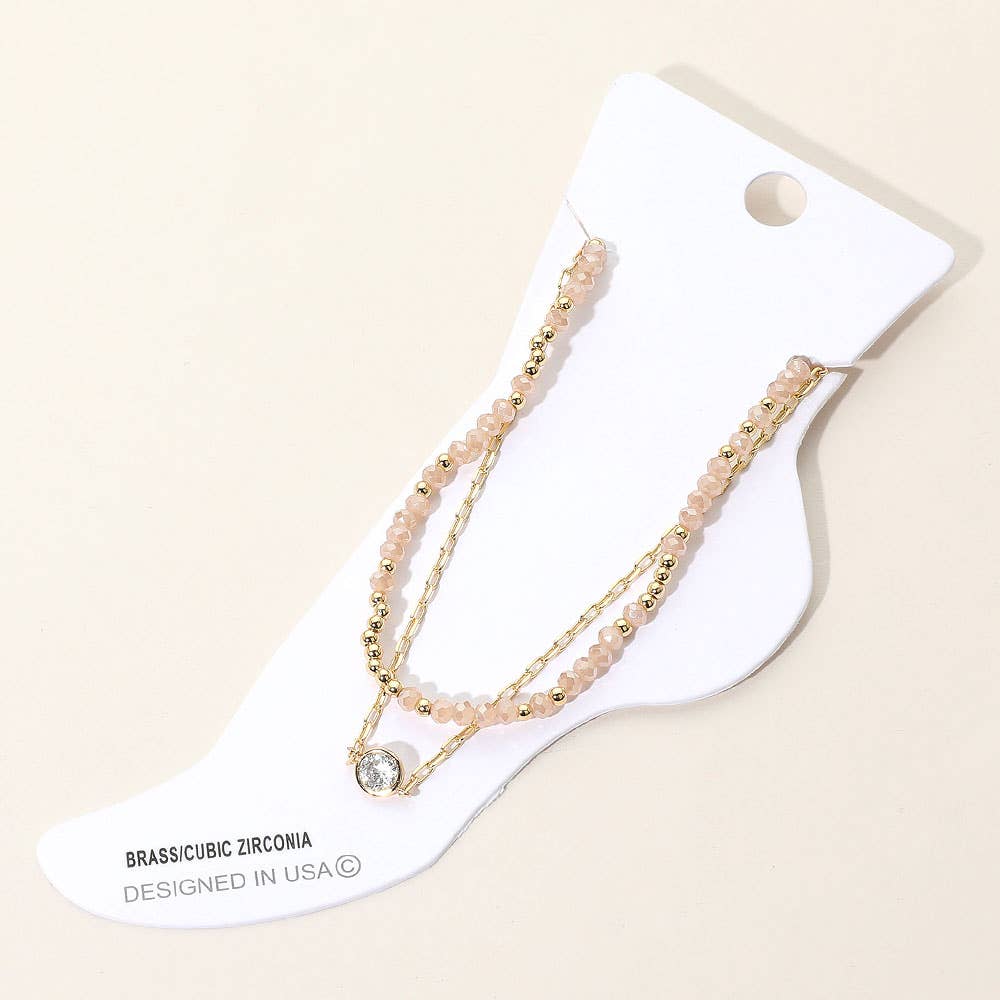 CZ Stone Paperclip Layer Anklet