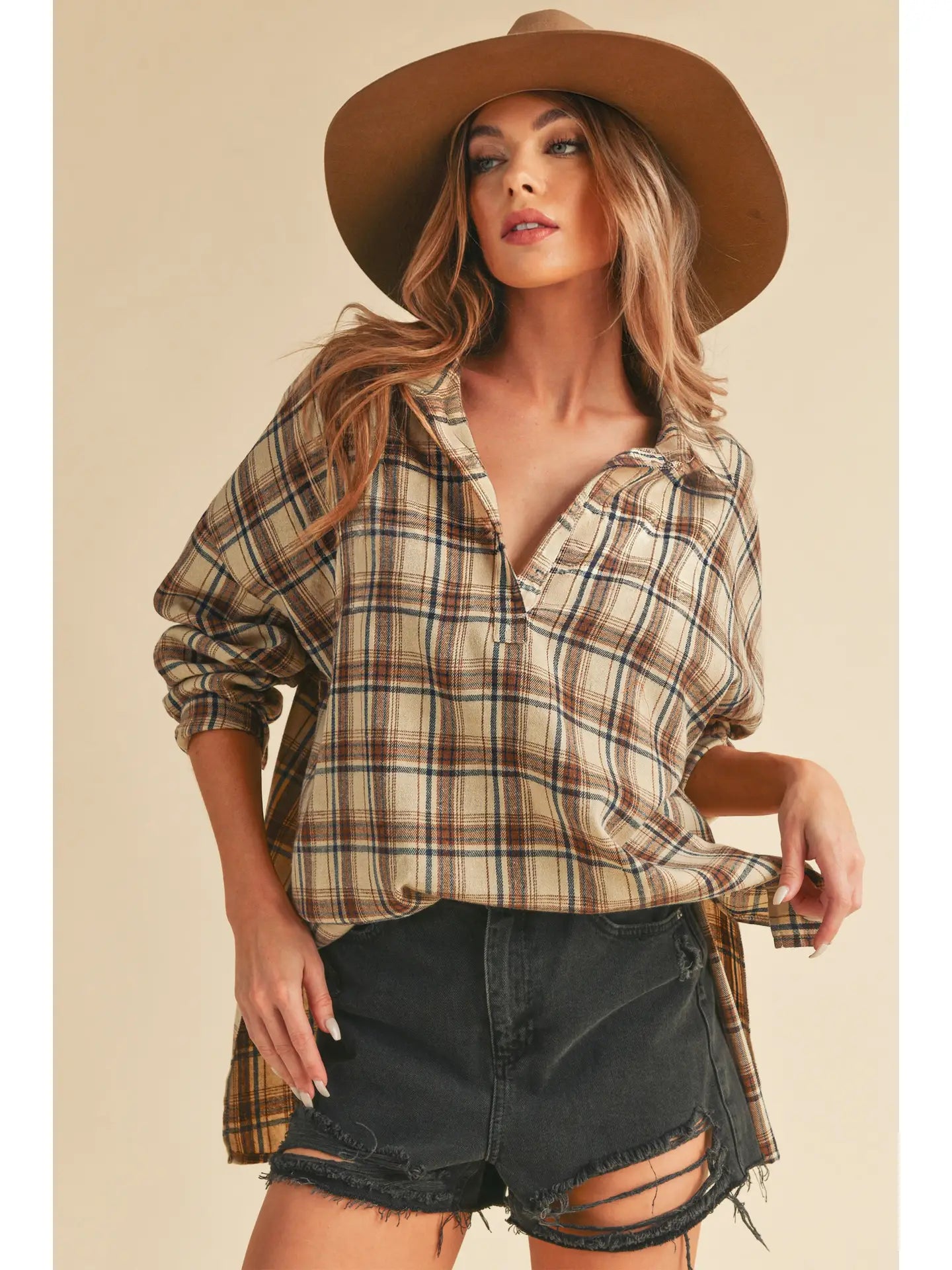 Tamra Plaid Top in Oat (REG)