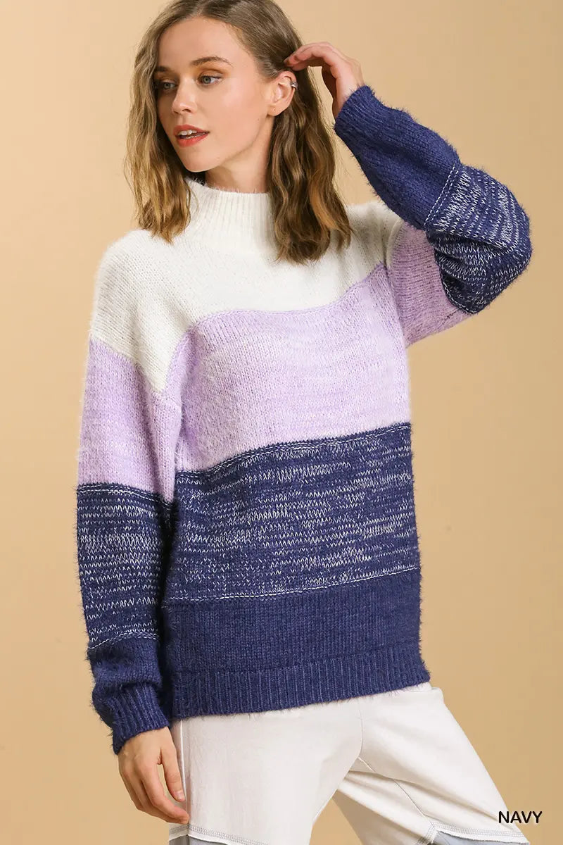 Color Block Mock Sweater in Navy (REG)