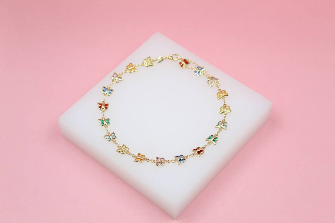 18K Filled Rainbow Butterfly Anklet