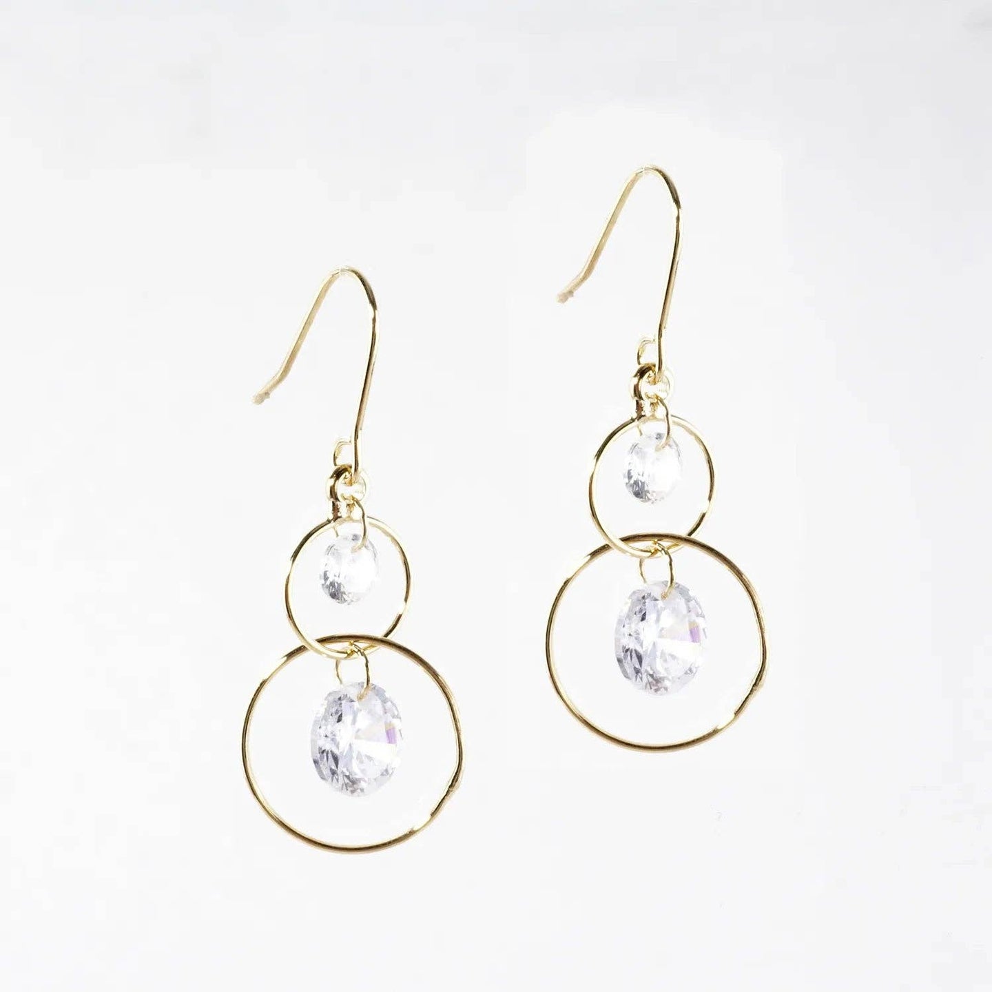 2 Tier Gold Dipped CZ Ring Earrings