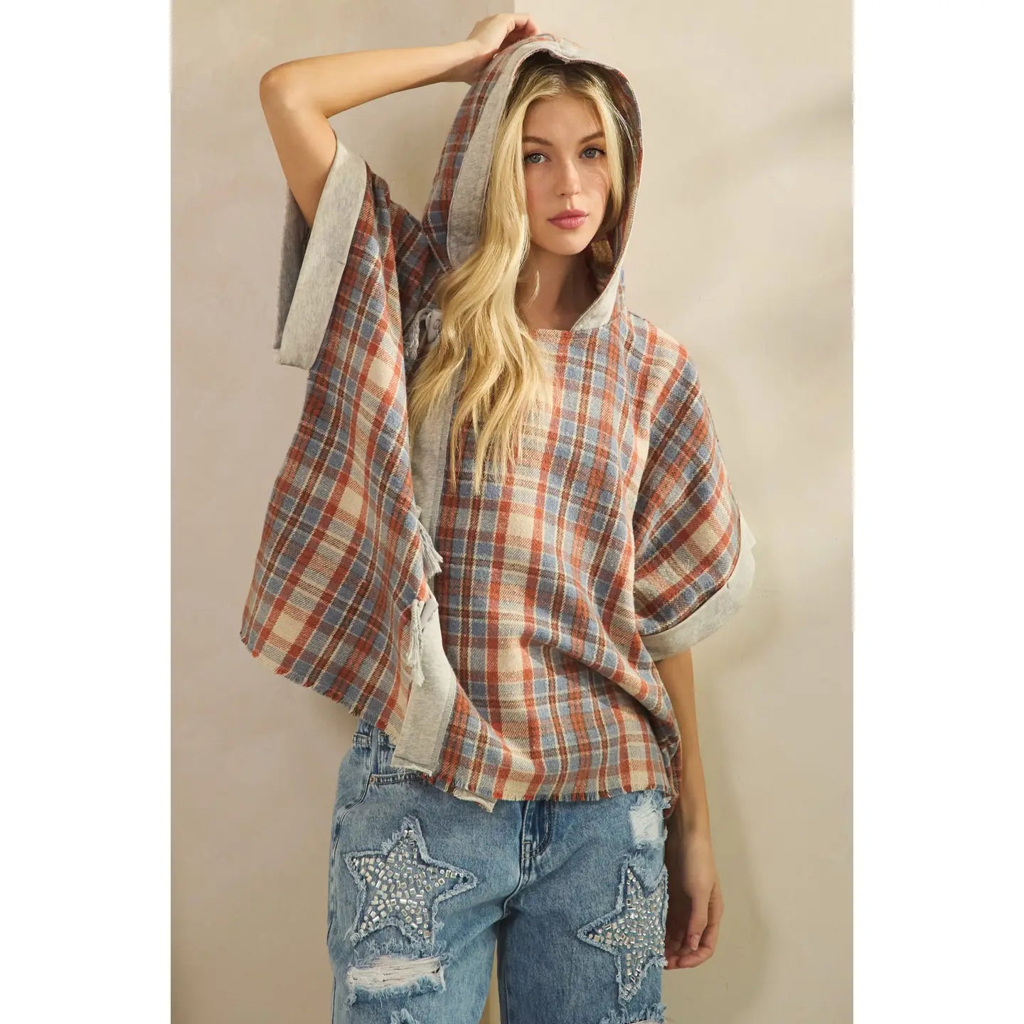 Poncho Style Plaid Jacket (REG)