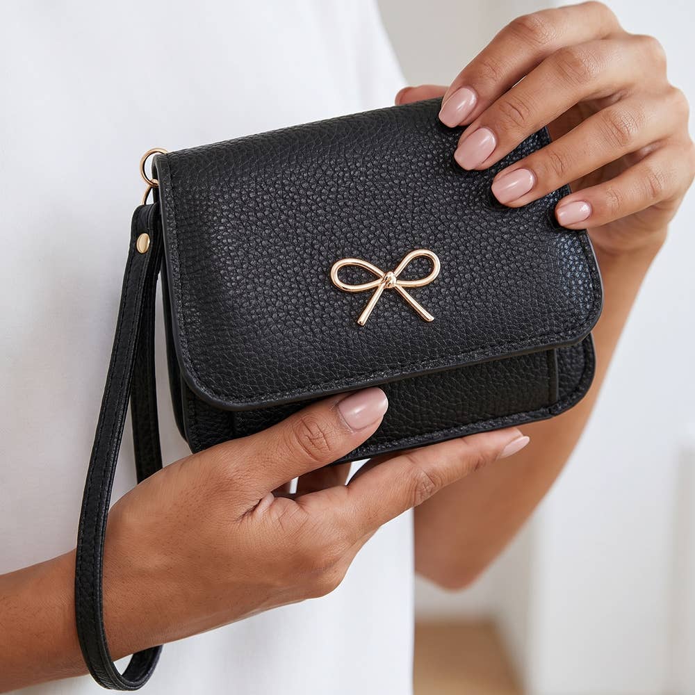 Bow Charm Leather Wristlet Purse