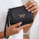 Bow Charm Leather Wristlet Purse